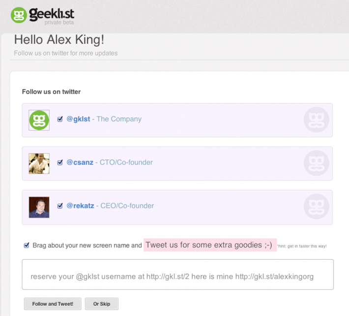 Geeklist Post Auth Step